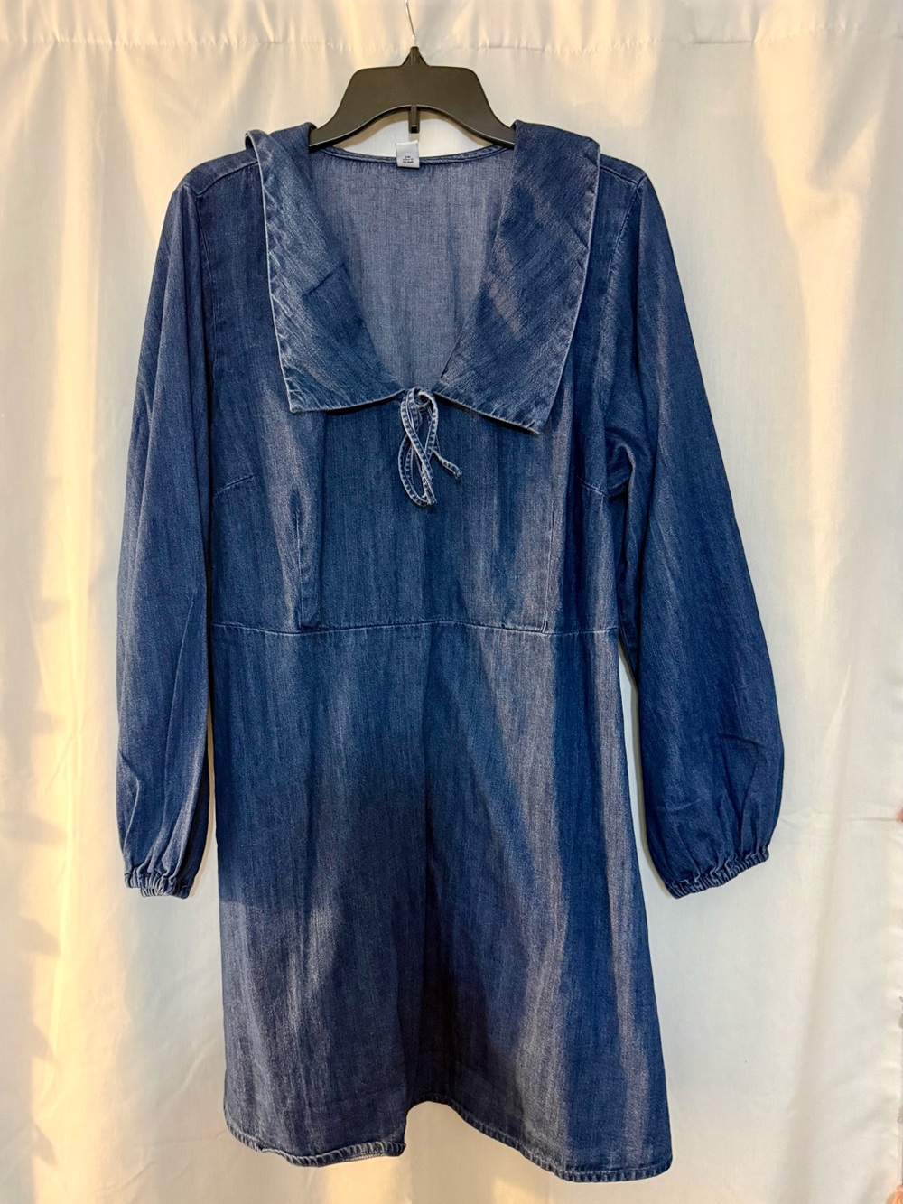 NWOT Cottagecore Wide Sailor Collar Denim Mini Dress | Long Sleeve